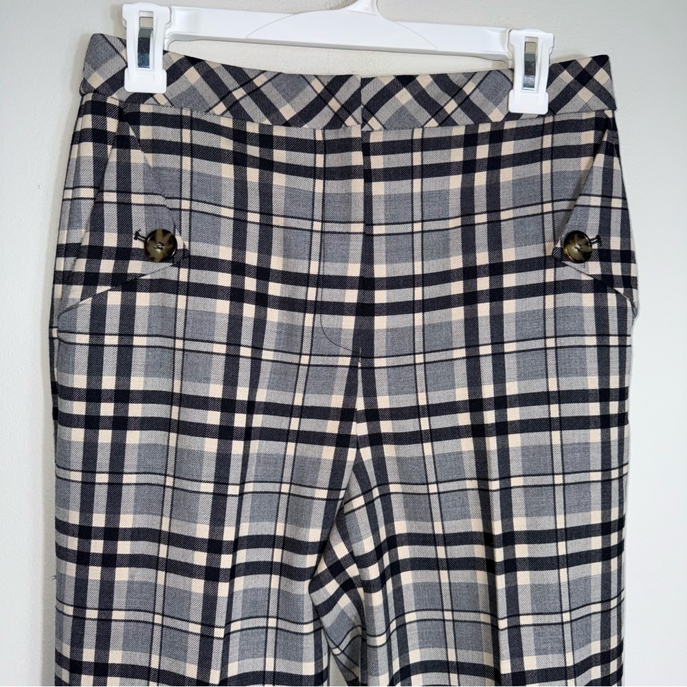Pearl By Lela Rose Wide Leg Wool Blend Pants-Cuffed-Gray Black Plaid-Size 4 - Picture 3 of 9